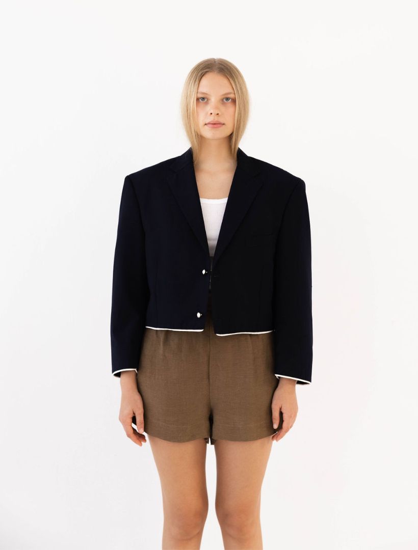 Navy Reworked Blazer with Piping Detail