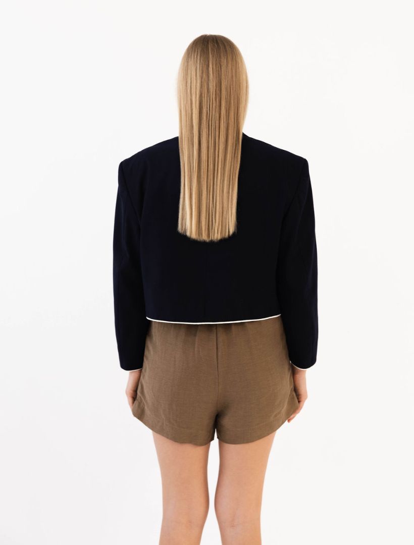 Navy Reworked Blazer with Piping Detail