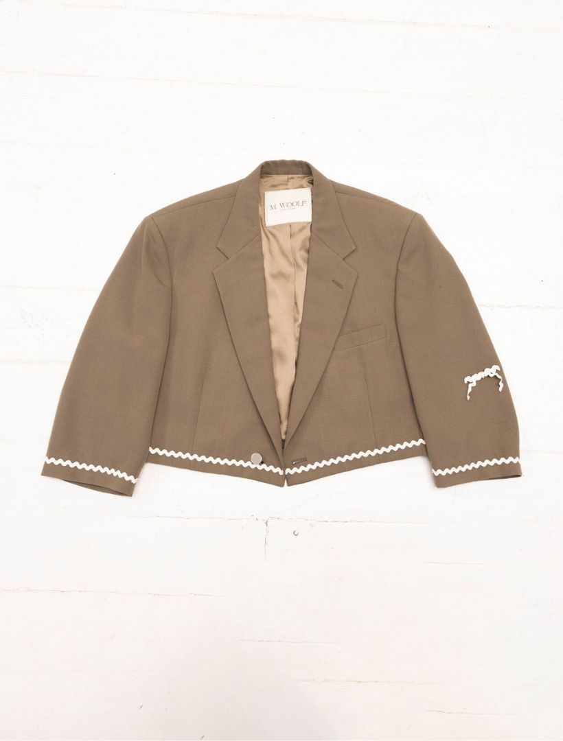 Khaki Reworked Blazer with Ric Rac Trim
