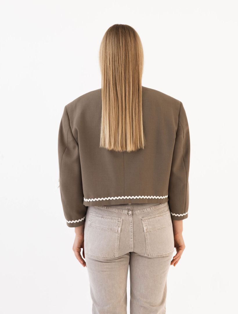 Khaki Reworked Blazer with Ric Rac Trim