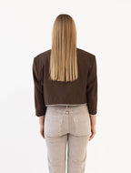 Brown Plaid Reworked Blazer with Cream Piping