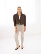 Brown Plaid Reworked Blazer with Cream Piping