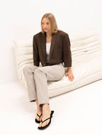 Brown Plaid Reworked Blazer with Cream Piping